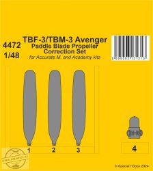 TBF-3/TBM-3 Avenger Paddle Blade Propeller Correction Set - 1/48 - for Accurate/Academy kits
