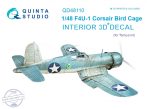   F4U-1 Corsair (Bird cage) 3D-Printed & coloured Interior on decal paper (for Tamiya  kit) - 1/48